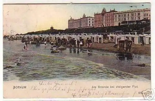 04929 Ak Borkum Strand bei steigender Flut 1905