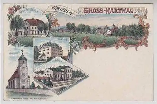 49398 Ak Lithografie Gruss aus Gross Harthau in Sa. 1900