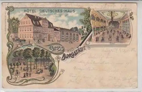 49861 Ak Lithografie Gruss aus Burgstädt Hotel 1902