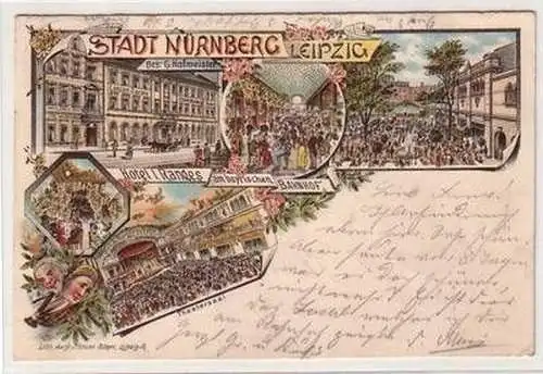 53156 Ak Lithographie Leipzig Hotel Stadt Nürnberg 1898