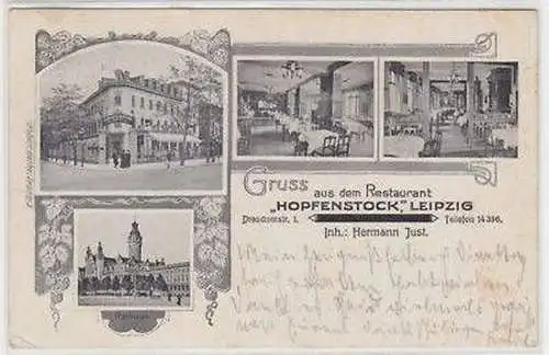 44362 Ak Gruß aus Leipzig Restaurant Hopfenstock 1911