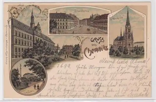 71706 AK Gruss aus Chemnitz - Johannisplatz St. Petrikirche Rathaus & Börse 1899