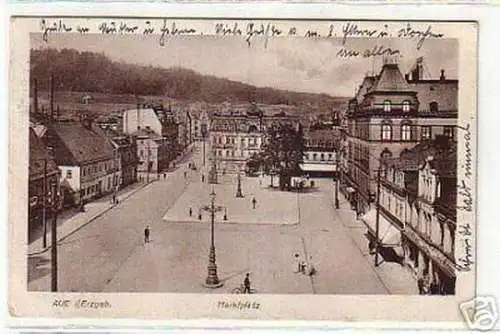 08730 Ak Aue im Erzgebirge Marktplatz 1917