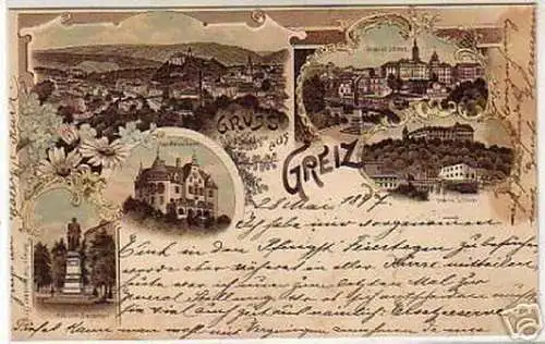 07050 Ak Lithographie Gruss aus Greiz 1897