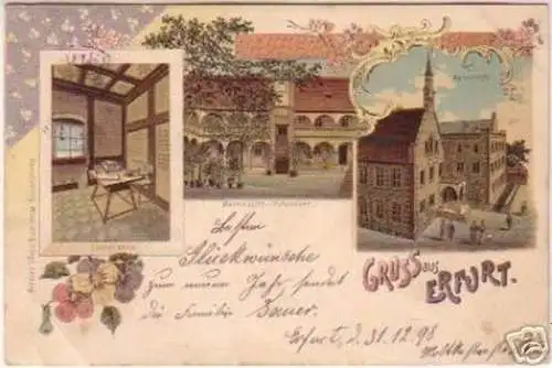 16743 Lithografie Gruss aus Erfurt Martinstift 1898