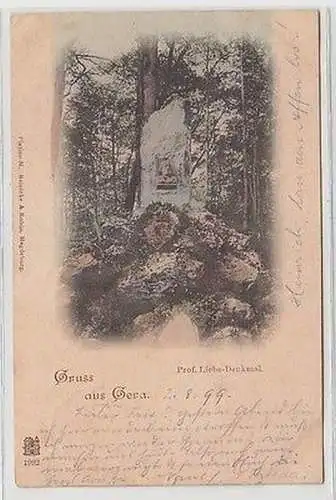 63016 Ak Gruß aus Gera Prof. Liebe Denkmal 1899