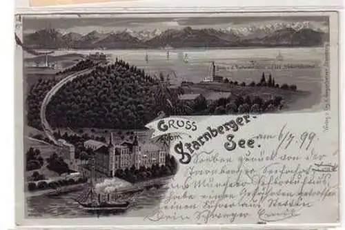 24740 Mondscheinkarte Gruß vom Starnberger See 1899