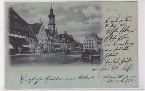 76615 Mondschein AK Gruss aus Freising - Marktplatz mit Rathaus 1902