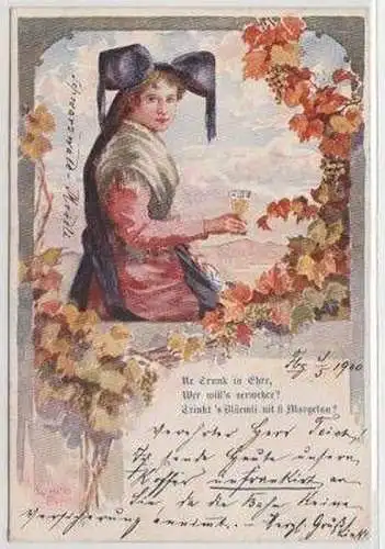 25739 Wein Ak Lithographie Deutscher Wein 1900