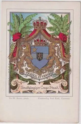 75285 Wappen Ak Lithographie unabhängiger Congo Staat um 1900