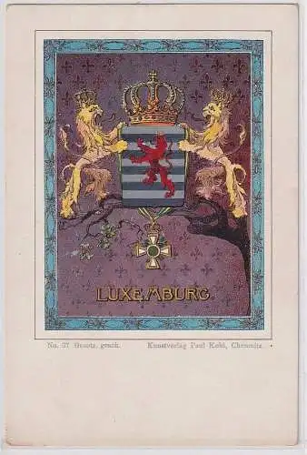 74860 Wappen Ak Lithographie Großherzogtum Luxemburg um 1900