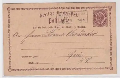 97729 DR Ganzsachen Postkarte P1 Meerane Bahnhof nach Greiz 1874