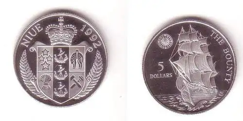 5 Dollar Silber Münze Niue 1992 Schiff Bounty in PP