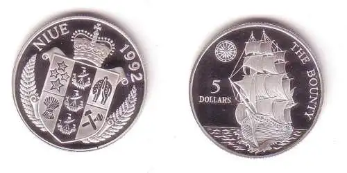 5 Dollar Silber Münze Niue 1992 Schiff Bounty in PP