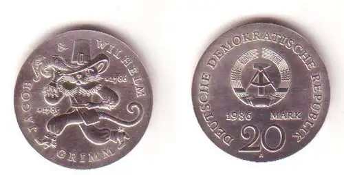 DDR Gedenk Münze 20 Mark Gebrüder Grimm 1986 Stgl.