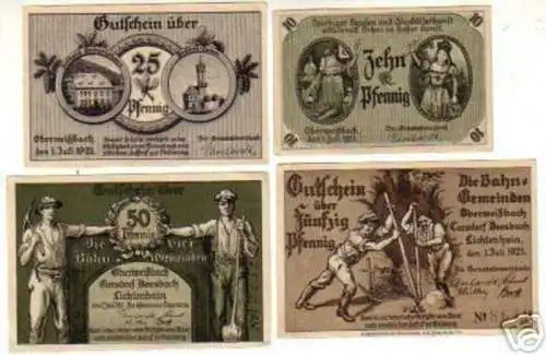 4 Banknoten Notgeld der Gemeinde Oberweißbach 1921