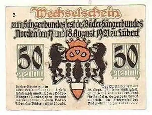 50 Pfennig Banknote Notgeld Sängerbundesfest Lübeck