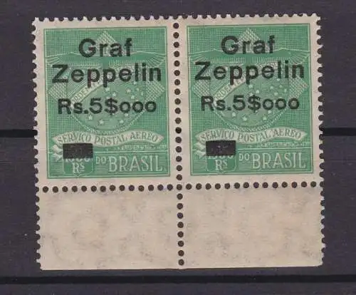 Waagerechtes Paar Zeppelin Briefmarken Brasilien 5000 Reis um 1930 (115539)