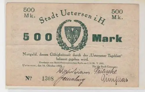 500 Mark Banknote Inflation Notgeld Stadt Uetersen i. H. 10. Okt. 1922 (137871)