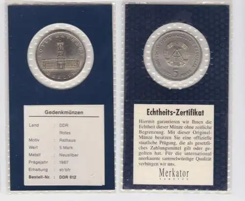 DDR Gedenk Münze 5 Mark Berlin Rotes Rathaus 1987 Stempelglanz (137642)