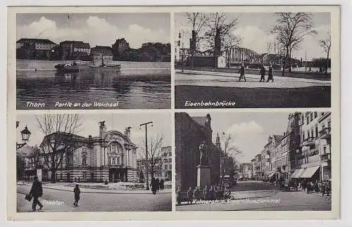 900510 AK Thorn (Toruń) - Partie an der Weichsel, Eisenbahnbrücke, Theater 1941