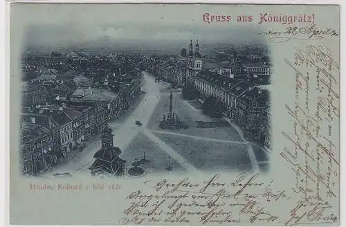 907874 Mondschein AK Gruss aus Königgrätz (Hradec Králové) - Straßenansicht 1900