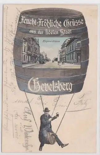 95587 Ak Feucht-Fröhliche Grüsse aus Gevelsberg, Bierfass-Ballon, Hagenerstraße