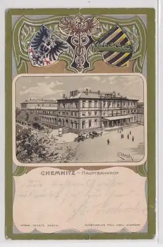 906160 Wappen Passepartout Ak Chemnitz - Hauptbahnhof 1904