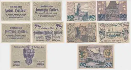 5 x Notgeld 10 bis 90 Heller Banknoten Hall Gesellschaft Einsiedler 1920(154787)