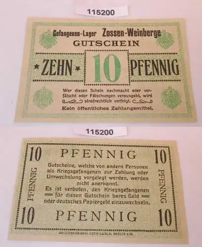 10 Pfennig Banknote Gefangenenlager Weinbergslager Zossen 1.Weltkrieg (115200)