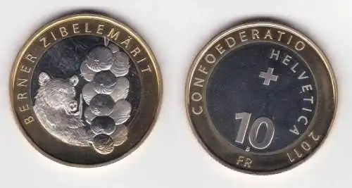 10 Franken Bi-Metall Münze Schweiz Berner Zwiebelmarkt 2011 (137886)