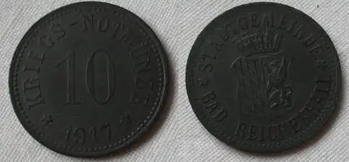 10Pfennig Zink Notgeld Münze Stadt Bad Reichenhall 1917 (130158)