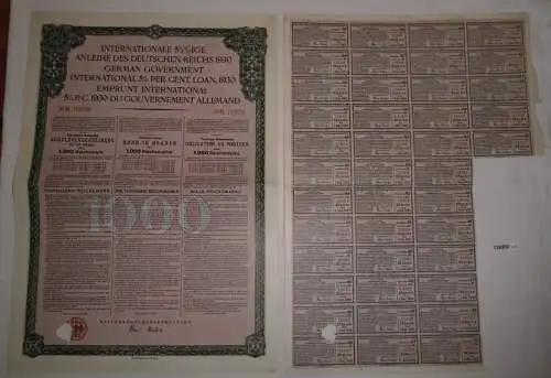 1000 RM Schuldverschreibung Internat. Anleihe des Deutschen Reichs 1930 (126900)