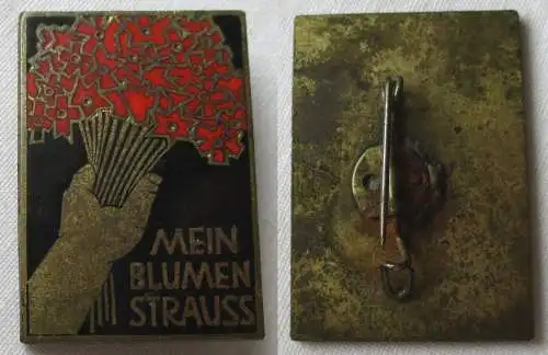 emailliertes Abzeichen Mein Blumenstrauss rote Blumen in einer Hand (142969)