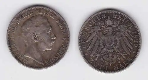 2 Mark Silbermünze Preussen Kaiser Wilhelm II 1899 Jäger 102 ss (143151)