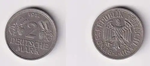 2 Mark Nickel Münze BRD Trauben und Ähren 1951 J f.vz (111949)