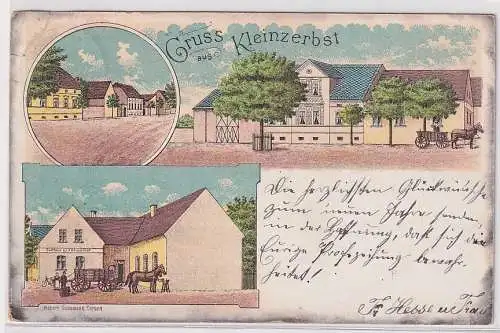 62822Ak Lithographie Gruß aus Kleinzerbst (Aken) Gasthof usw. 1901