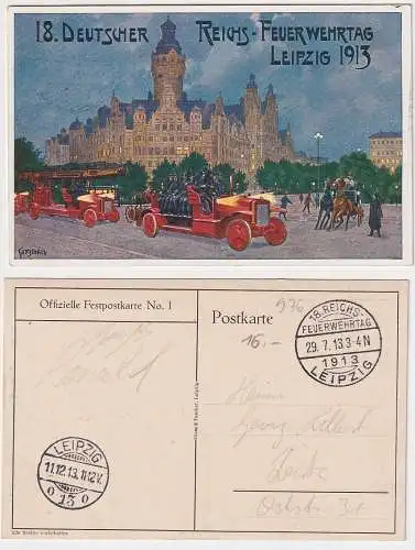 55935 Ak 18.Deutscher Reichs Feuerwehrtag Leipzig 1913 mit Sonderstempel