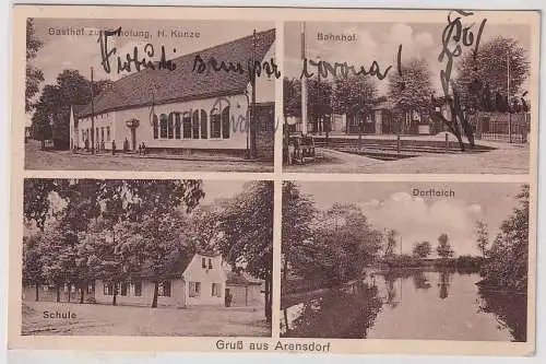 18996 Mehrbild Ak Gruß aus Arensdorf Gasthof, Bahnhof, Schule, Dorfteich 1930