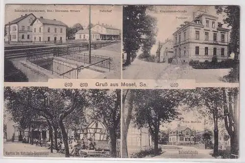 51830Mehrbild Ak Gruß aus Mosel Bahnhof, Postamt, Restaurant usw. 1913