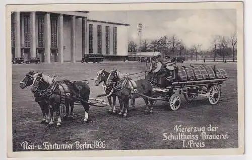 37516 Ak Reit- & Fahrturnier Berlin 1936 Viererzug der Schultheiss Brauerei 1.Pl