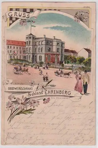 29349 Ak Lithographie Gruß aus der Obstweinschänke Schloss Ehrenberg 1901