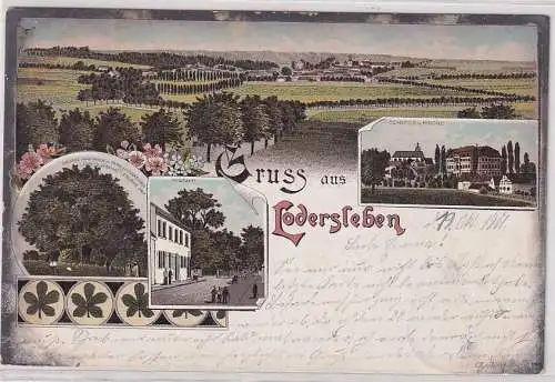 34491 Ak Lithographie Gruß aus Lodersleben, Postamt, Schloß, Kirche usw. 1901