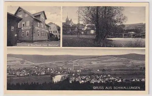 04084 Mehrbild Ak Gruß aus Schwallungen Gasthaus zum Bahnhof usw. 1938