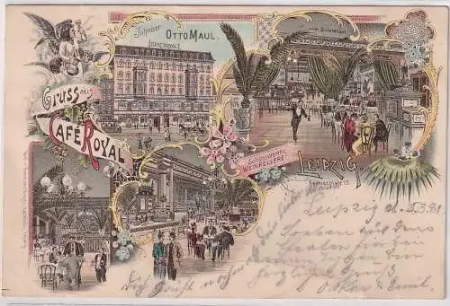 53781 Ak Lithographie Gruß aus Café Royal Leipzig um 1900