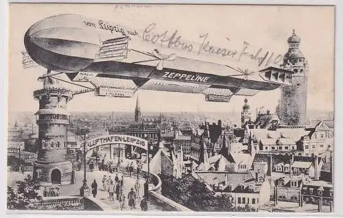 62011 Humor Ak Zeppelin über dem Lufthafen Leipzig 1909