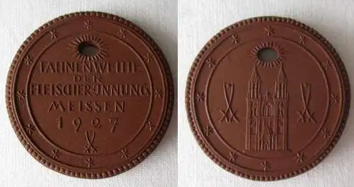 Porzellan Medaille Fahnenweihe der Fleischerinnung Meissen 1927 (162572)