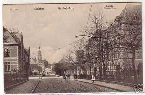 08417 Ak Eisleben Schloßplatz mit Postamt 1914