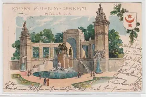 71502 Ak Lithographie Kaiser Wilhelm Denkmal Halle an der Saale 1901