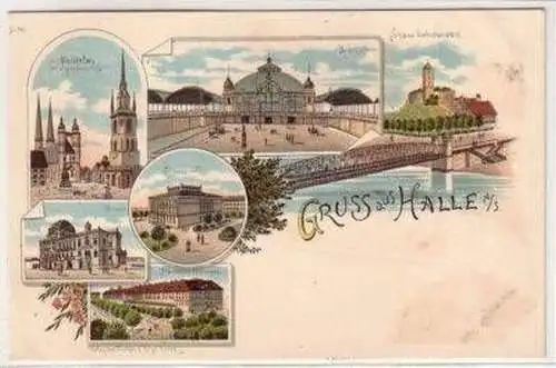 47535 Ak Lithographie Gruß aus Halle an der Saale um1900